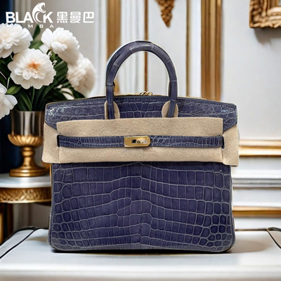 高端定制亮面尼罗鳄鱼皮手工包BK铂金包25CM女士手提包金扣带锁