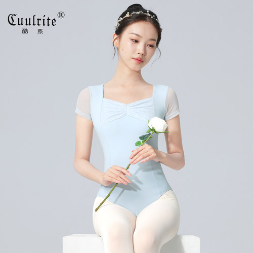 成人芭蕾舞练功服方领短袖连体服