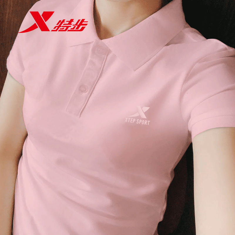 特步polo衫短袖女速干T恤2025夏季新款半袖翻领红色透气运动上衣