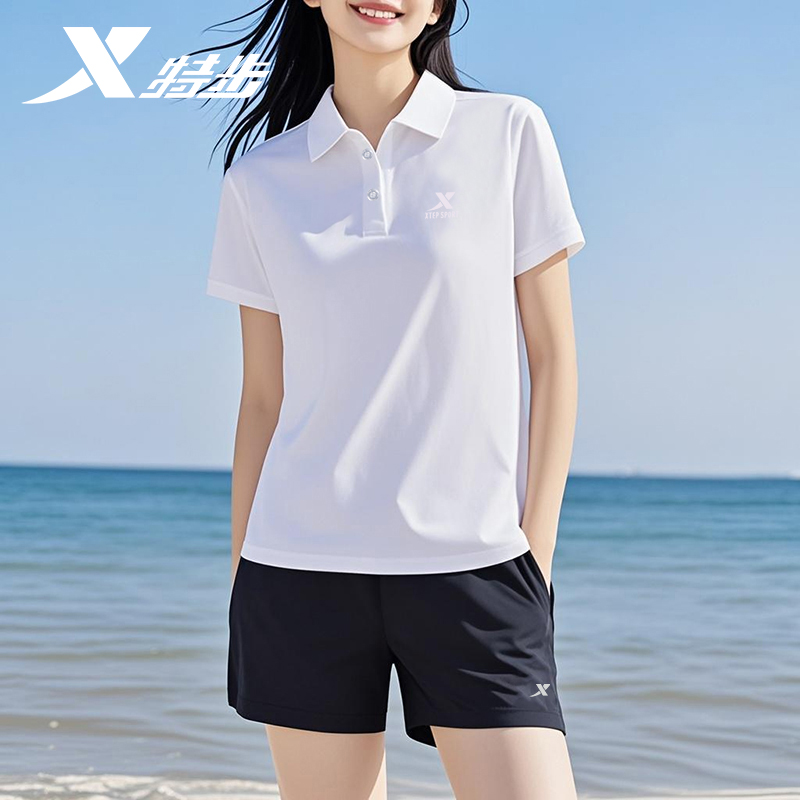 特步速干t恤女 | 跑步短袖POLO衫女士2025夏季新款健身透气运动服