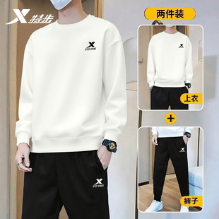 青少年宽松运动服圆领卫衣卫裤 2025新款 休闲两件套 男秋季 特步套装