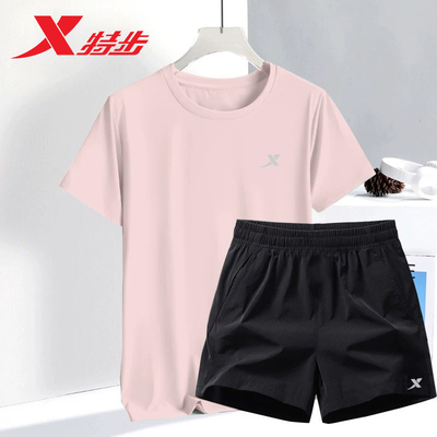 特步速干跑步套装女薄款透气