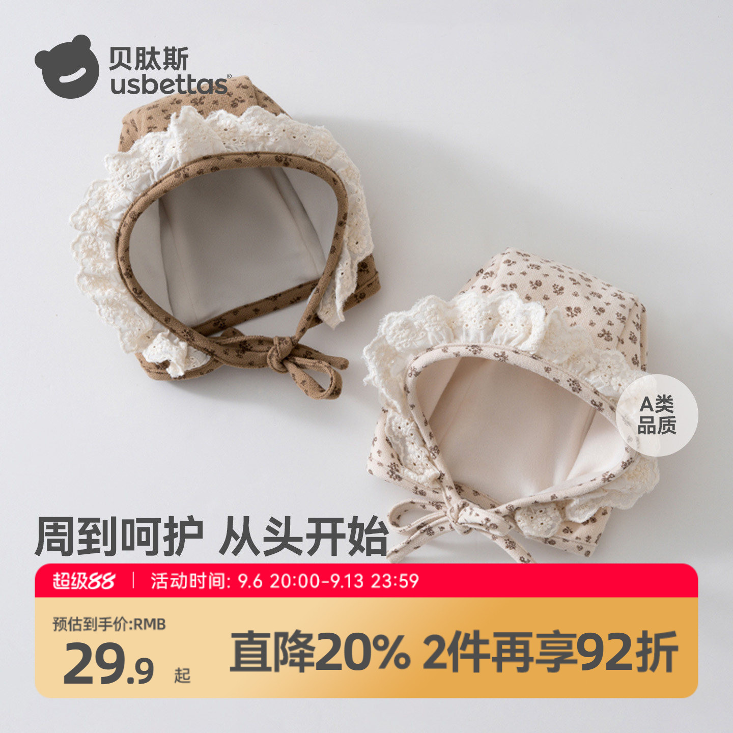 贝肽斯婴儿帽子秋保暖防风护耳帽图片
