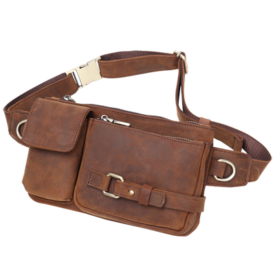 真皮腰包男头层牛皮疯马皮多功能个性休闲复古男士胸包单肩斜挎包