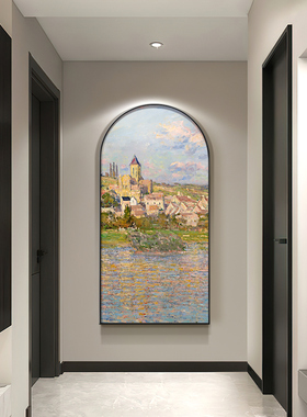 莫奈名画法式入户玄关装饰画现代风景正对门壁画拱形走廊过道挂画
