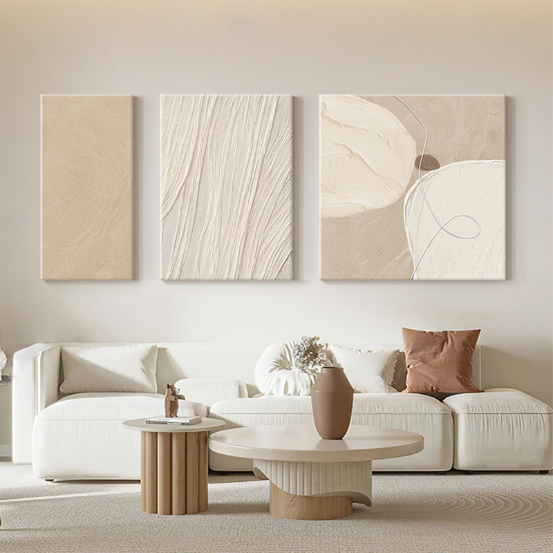 奶油风客厅装饰画莫兰迪抽象艺术肌理画壁画原木风沙发背景墙挂画