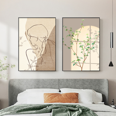 卧室床头挂画北欧极简风人物日式光影植物客厅房间布置主卧装饰画