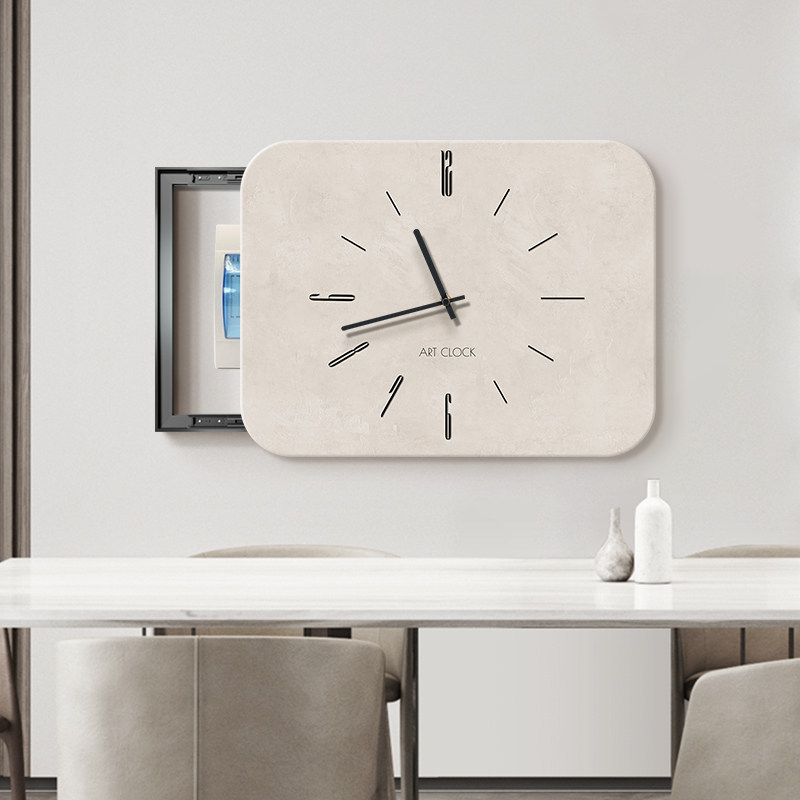现代简约电表箱装饰画带钟表极简艺术挂钟电闸遮挡配电箱时钟壁画
