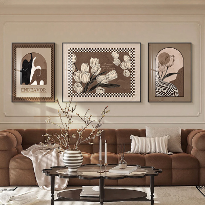 法式中古风客厅装饰画套装复古小众艺术组合壁画沙发背景墙挂画