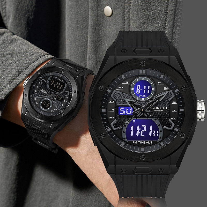 新概念手表男士多功能初中高中学生青少年双显夜光防水闹钟电子表