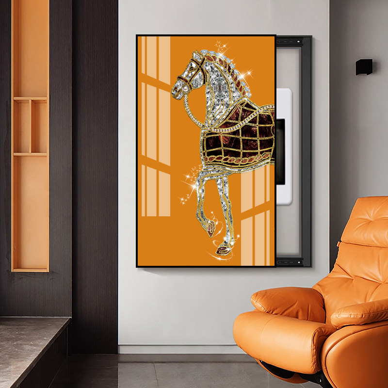 配弱电表箱盒轻奢高级感装饰画 画马到成功大尺寸推拉遮挡壁饭厅