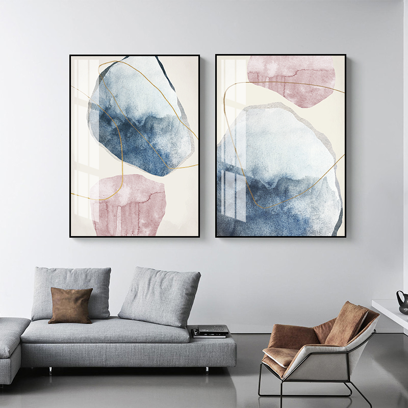 抽象几何客厅装饰画沙发背景墙壁画简约现代卧室竖版玄关晶瓷挂画图片