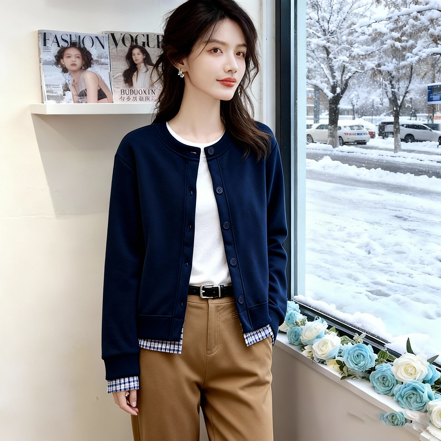 韩系假两件拼接开衫外套女秋季