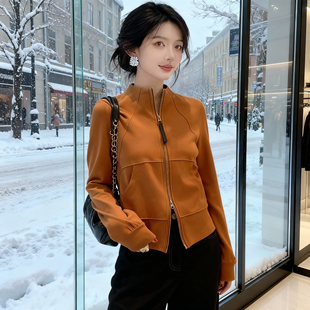 显瘦百搭上衣 卫衣外套女秋季 欧货极简风立体剪裁拉链开衫 立领长袖