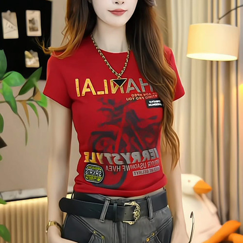 美式复古圆领字母印花短袖T恤女