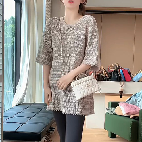 法式高级感条纹肌理中长款针织衫