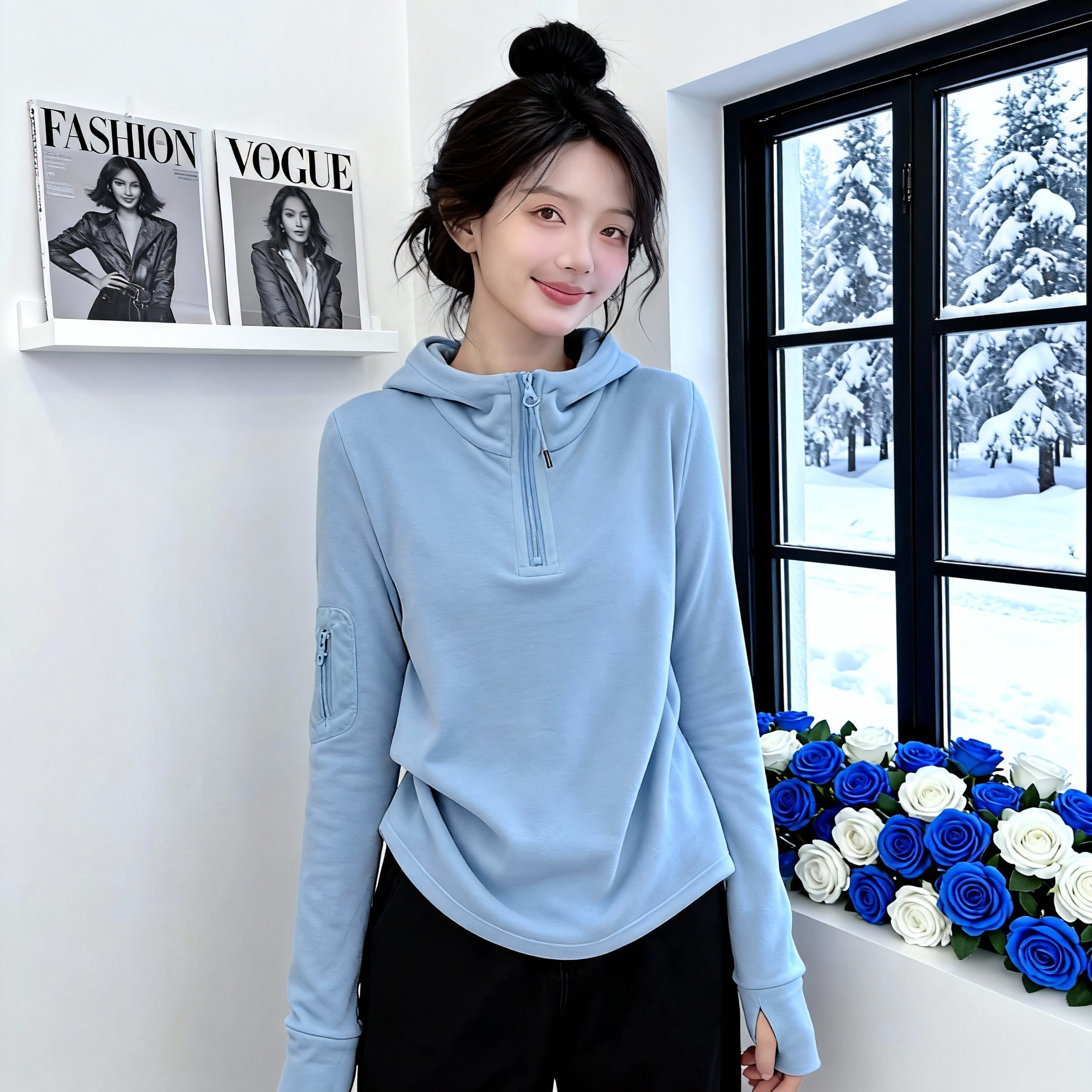 大码女装设计感半拉链连帽卫衣2025秋冬新款胖mm显瘦遮肉内搭上衣,女装/女士精品,大码内搭,淘宝优惠券,粉丝福利购,淘宝优惠卷