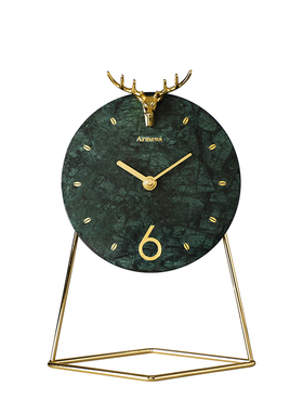 北欧时尚大理石鹿座钟客厅装饰品时钟摆台式创意个性桌面钟表摆件
