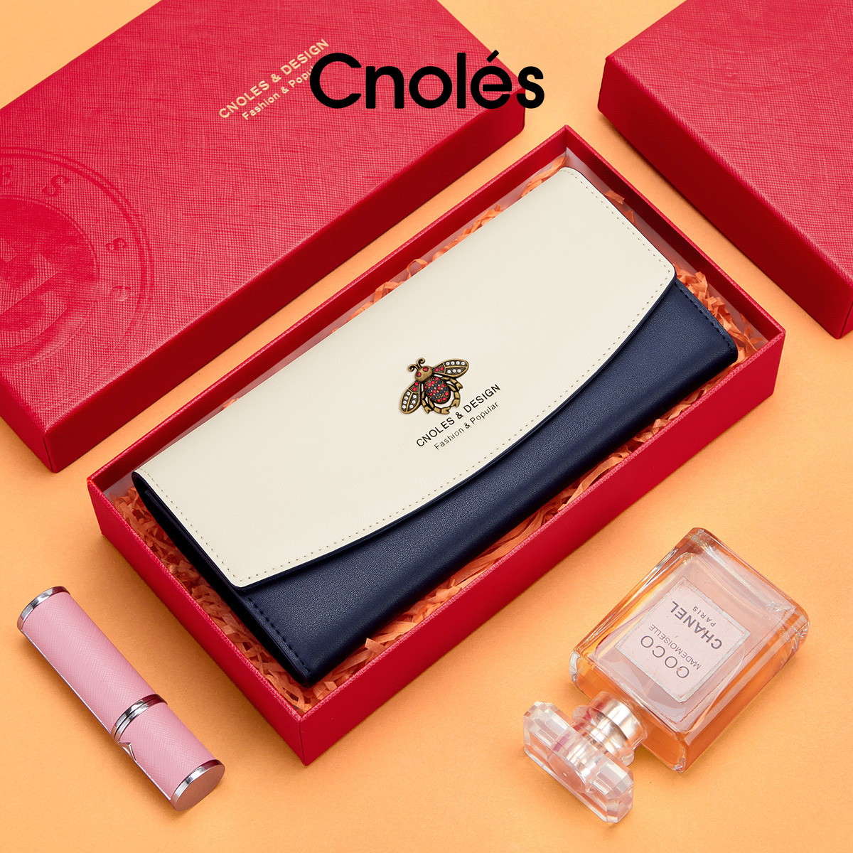 Cnoles真皮钱包女士手拿包女