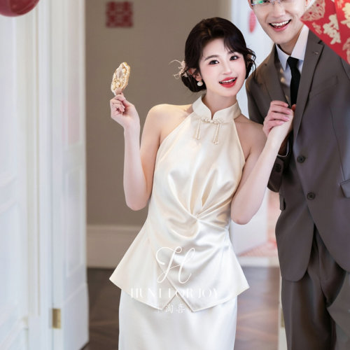 淘喜晚清白色新中式订婚旗袍