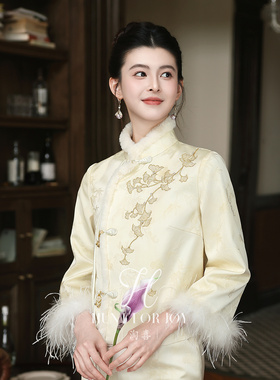 淘喜原创「梦瑶」新娘敬酒服2025新款浅黄色订婚礼服加绒中式冬装