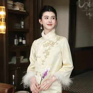 淘喜原创「梦瑶」新娘敬酒服2025新款浅黄色订婚礼服加绒中式冬装