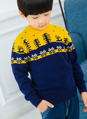 男童毛衣儿童秋冬款针织衫全棉毛线打底衫中大童男孩上衣双层外套