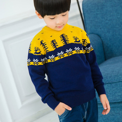 秋冬款全棉毛线男孩双层打底衫