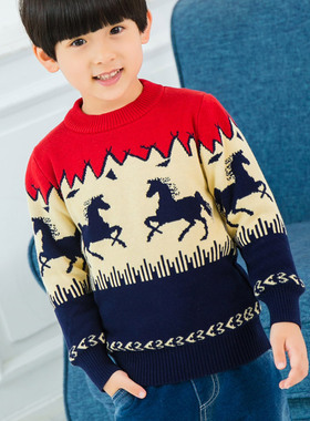 2025秋冬新品男童毛衣加厚儿童打底衫宝宝中大童圆领针织衫纯棉