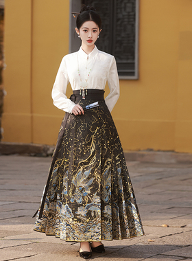 星河宿梦 新款黑色织金马面裙搭配国风中日常可穿汉服女清仓特价