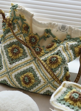 原创向日葵fafa祖母格编织材料包春日氛围单肩包手工diy礼物