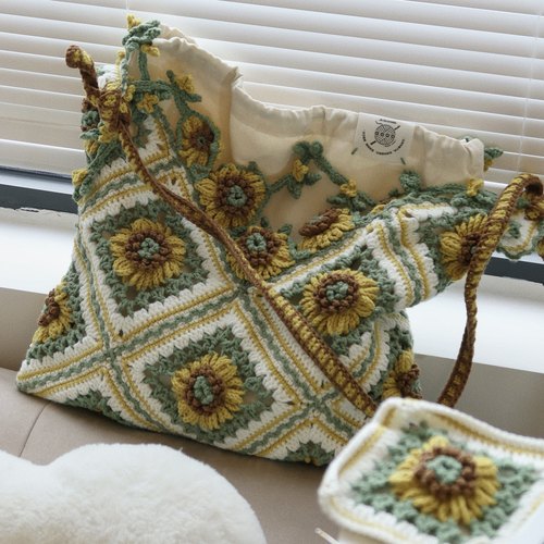 原创向日葵fafa祖母格编织材料包春日氛围单肩包手工diy礼物