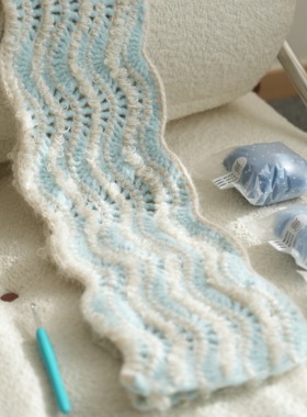 原创浪花朵朵秋冬围巾编织材料波纹层次感亲子款毛线钩针手作diy