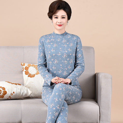 磨毛中厚中老年人女秋衣秋裤套装