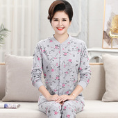 保暖内衣妈妈秋冬棉毛衫 中老年人纯棉秋衣秋裤 开衫 老人薄款 女套装