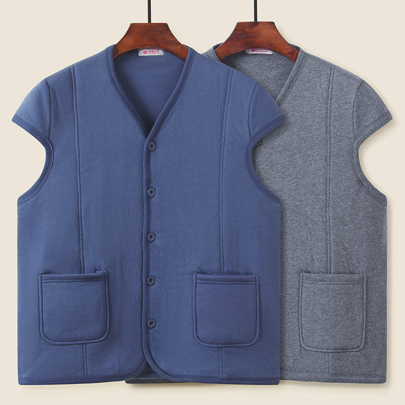 秋冬季纯棉保暖内衣男背心大码加厚马甲中老年人夹棉开衫坎肩上衣