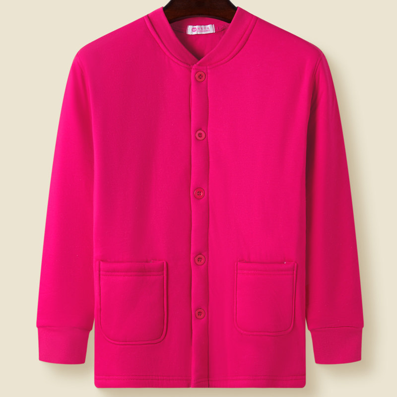 中老年人开衫保暖内衣冬三层夹棉女单件秋衣上衣老人加厚纯棉秋衣