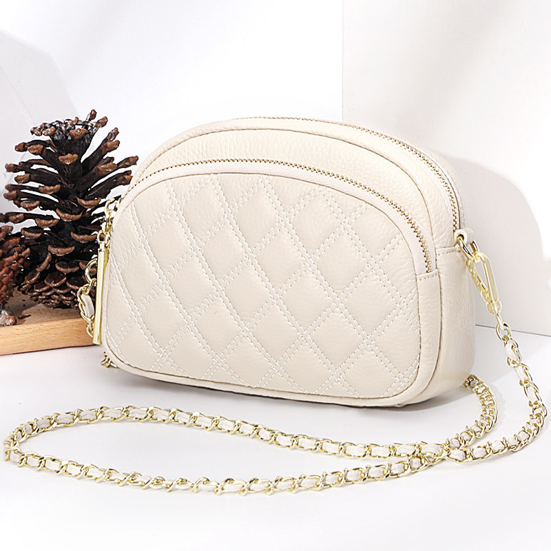 真皮包包女斜挎包2023新款夏季菱格链条单肩包女士多层软皮小方包