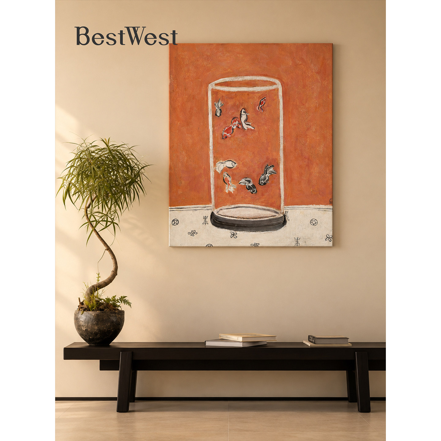 BEST WEST博西 金鱼缸复古艺术装饰画轻奢中古风客厅玄关墙面挂画