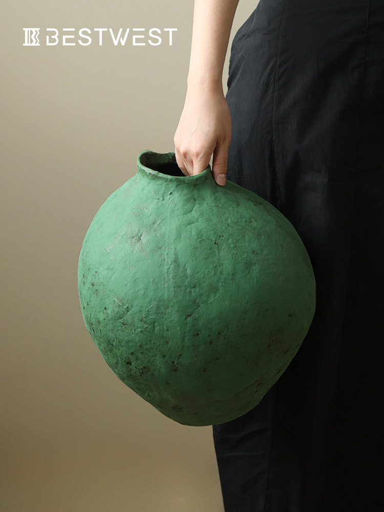 侘寂风花瓶景德镇陶瓷摆件落地设计感小众客厅大号插干花陶罐中式