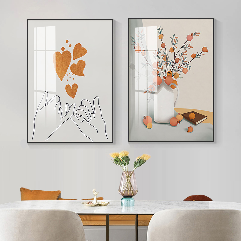 治愈系餐厅装饰画花卉温馨两联挂画现代简约高档客厅饭厅墙面壁画图片