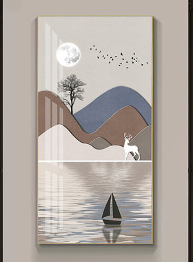 玄关装饰画小清新风新中式挂画走廊过道竖版墙画抽象入户晶瓷壁画