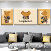 潮牌kaws客厅装 饰画沙发背景墙画壁画挂画潮流风暴力熊三联轻奢画