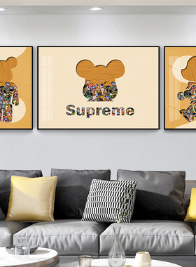 潮牌kaws客厅装饰画沙发背景墙画壁画挂画潮流风暴力熊三联轻奢画