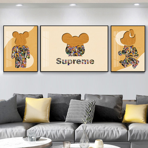 潮牌kaws客厅装饰画沙发背景墙画壁画挂画潮流风暴力熊三联轻奢画