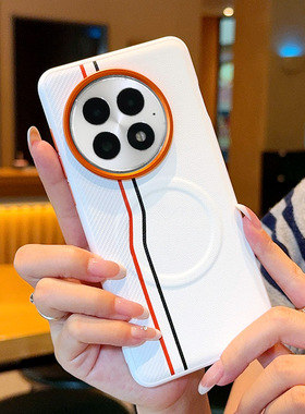 适用于一加13T手机壳橙色金属镜头磁吸双线1+13素皮防摔OnePlus 13T按键全包双色一加13拼接保护套