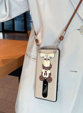 适用于华为MateRS保时捷手机壳高档简约蚕丝纹ins日韩网红mate rs斜挎挂绳站姿米奇NEO-AL00奢华时尚潮牌新款