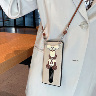 适用于华为MateRS保时捷手机壳高档简约蚕丝纹ins日韩网红mate rs斜挎挂绳站姿米奇NEO-AL00奢华时尚潮牌新款