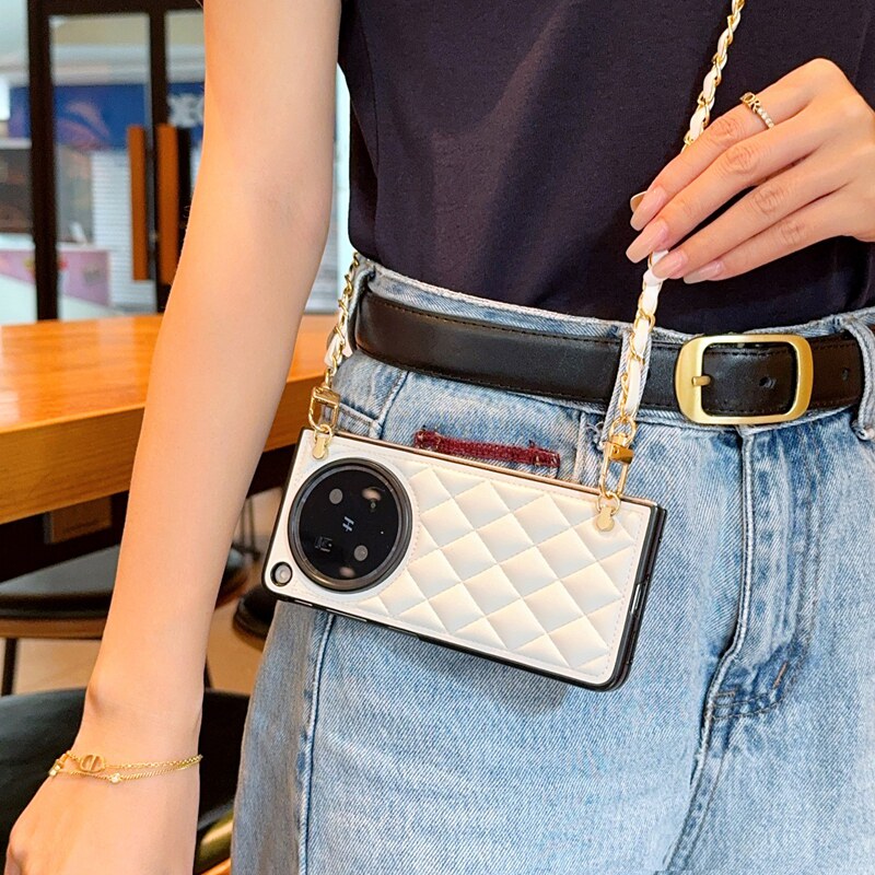 适用于OPPO Find N6手机壳高级感简约菱格小香风斜挎背包链条oppofindn5折叠屏潮牌findn3硬壳保护套懒人必备