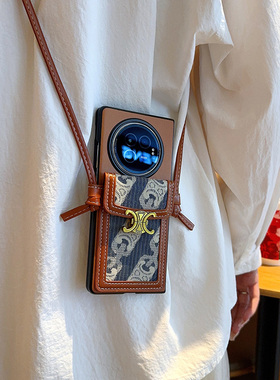 适用于VIVO XFold5手机壳女斜挎背带挂绳vivoxfold5pro折叠屏仿蓝色帆布皮质外壳高档VIVOXFold5奢华保护套